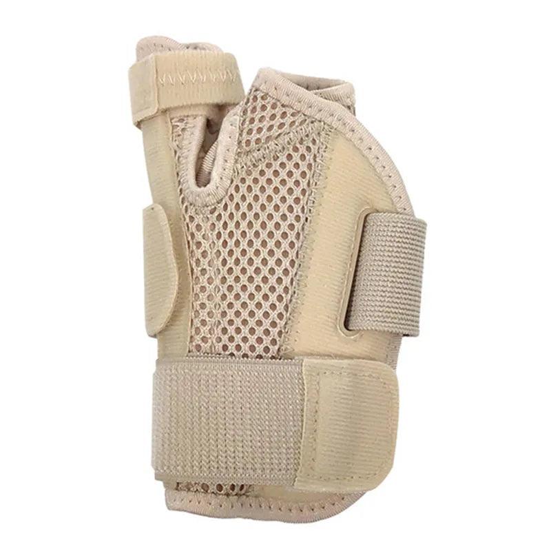 Attelle canal carpien beige en Mesh, design ergonomique avec ouverture pour le pouce et attaches velcro pour un ajustement personnalisé.