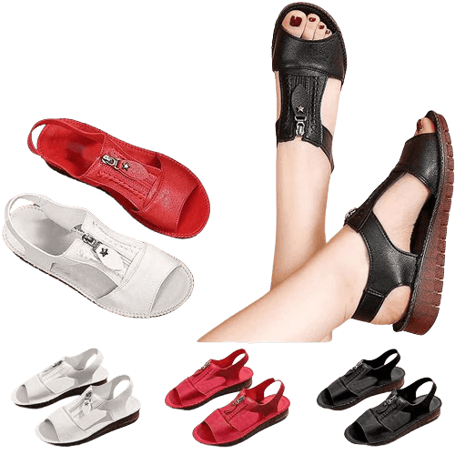 Sandales d'été en cuir synthétique à semelle plate pour femmes Confort Orthopédique