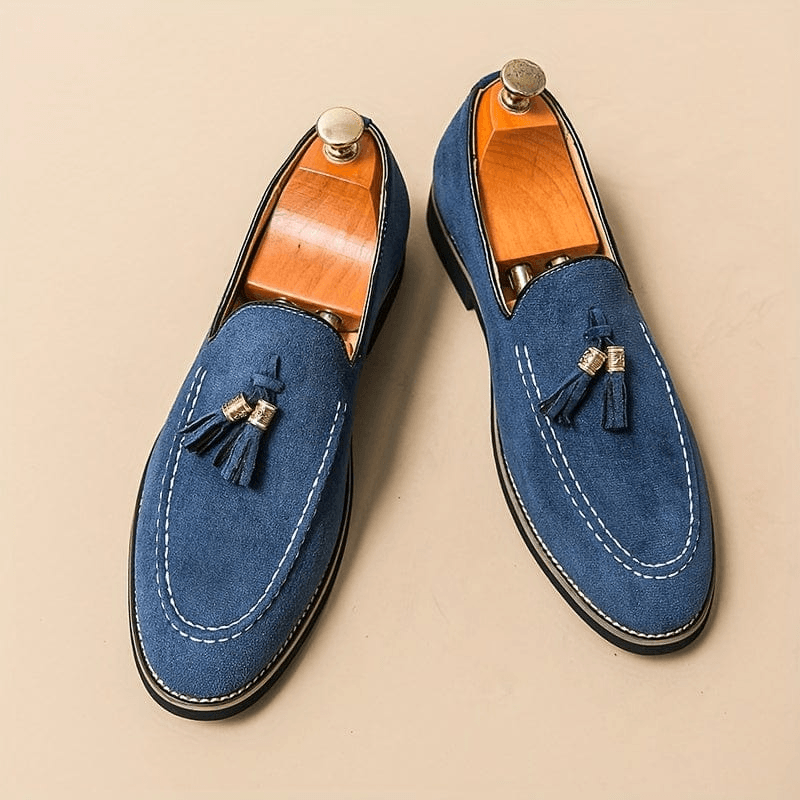 Bellagio Elegant Tasseled Suede Loafer Shoes Confort Orthopédique