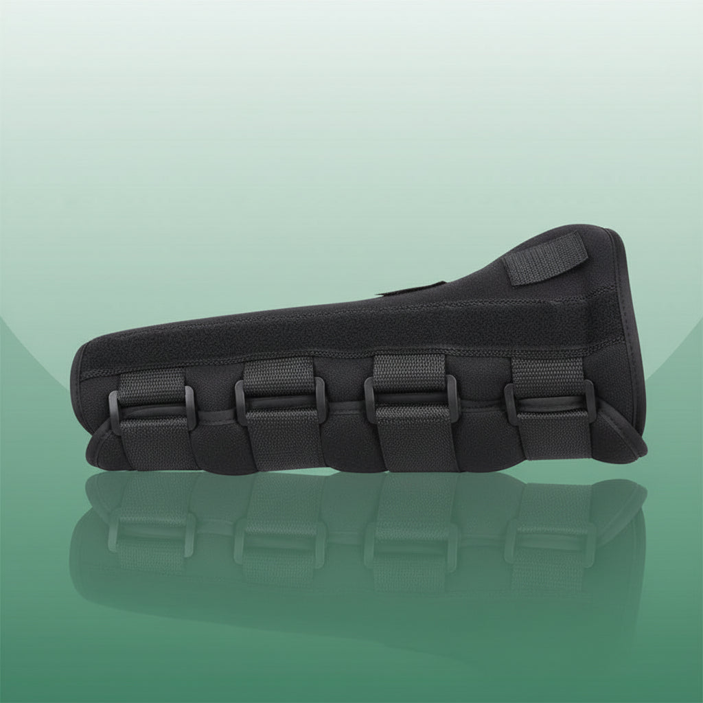 Attelle Bras Coude - Confort et Support Optimal – vue latérale montrant la texture en mesh et les sangles de maintien