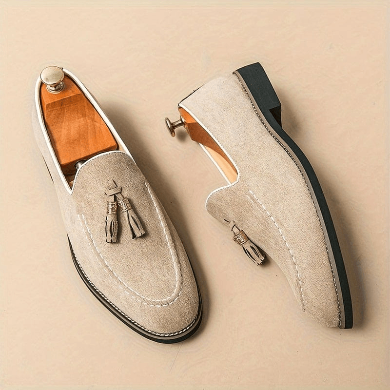 Bellagio Elegant Tasseled Suede Loafer Shoes Confort Orthopédique