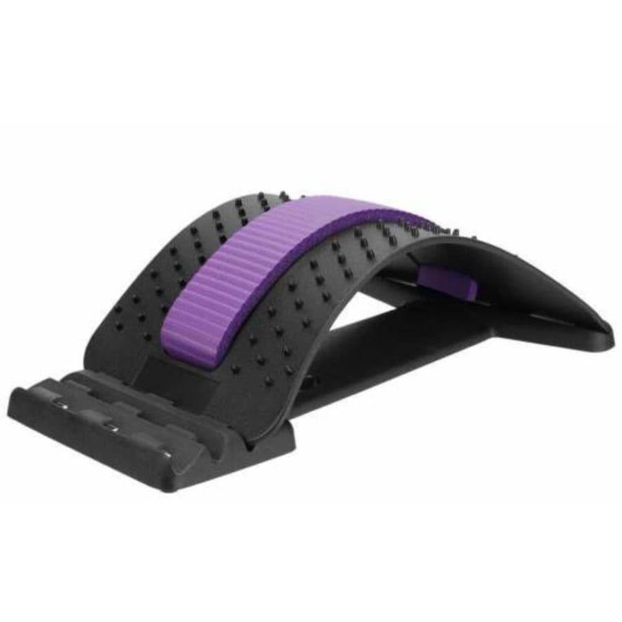 Civière magnétique de massage du dos – vue de dessus avec revêtement noir et violet, présentant des picots pour le confort.