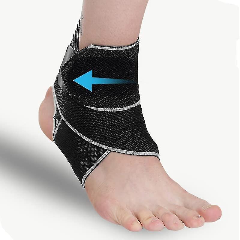 Attelle Cheville ProtectoMove - vue rapprochée sur un pied nu, en tissu mesh noir avec des bandes de maintien grises, offrant un soutien ajusté.