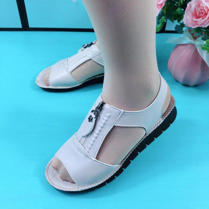 Sandales d'été en cuir synthétique à semelle plate pour femmes Confort Orthopédique