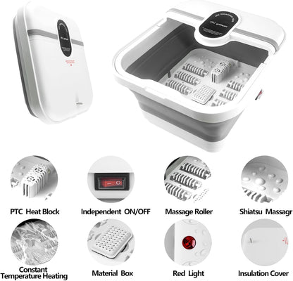 Bain de pied - Bassin pliable électrique avec massage et chauffage – vue rapprochée des détails du système de chauffage et des rouleaux de massage