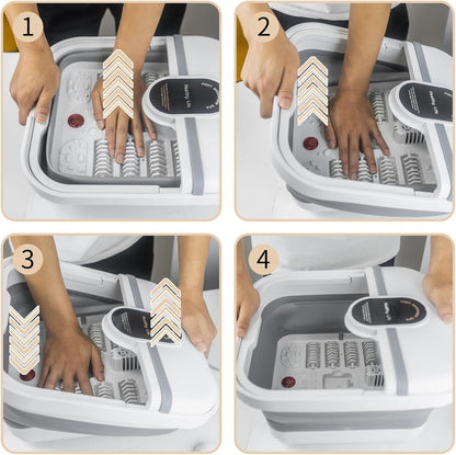 Bain de pied - Bassin pliable électrique avec massage et chauffage – vue détaillée des mains utilisant le système de massage intégré