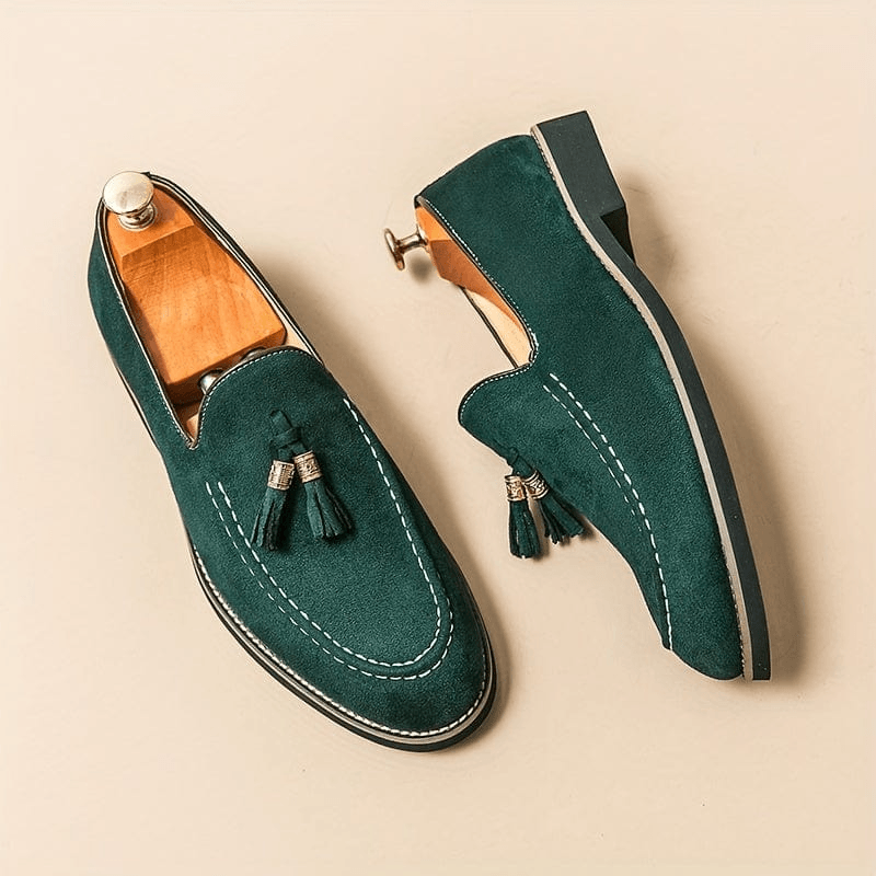 Bellagio Elegant Tasseled Suede Loafer Shoes Confort Orthopédique