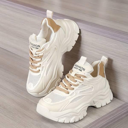 Chaussures orthopédique Chunky Blanches avec Détails Marron - Confort Orthopédique