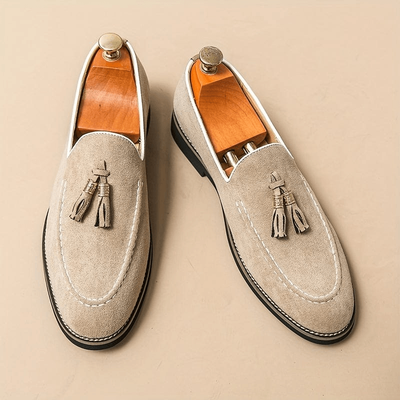 Bellagio Elegant Tasseled Suede Loafer Shoes Confort Orthopédique