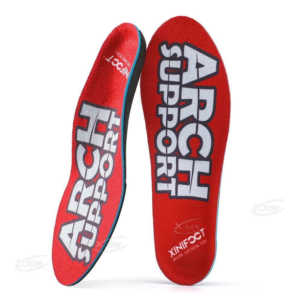 Semelles orthopédiques avec soutien de la voûte plantaire – semelles rouges avec inscription blanche 'ARCH SUPPORT' et design ergonomique