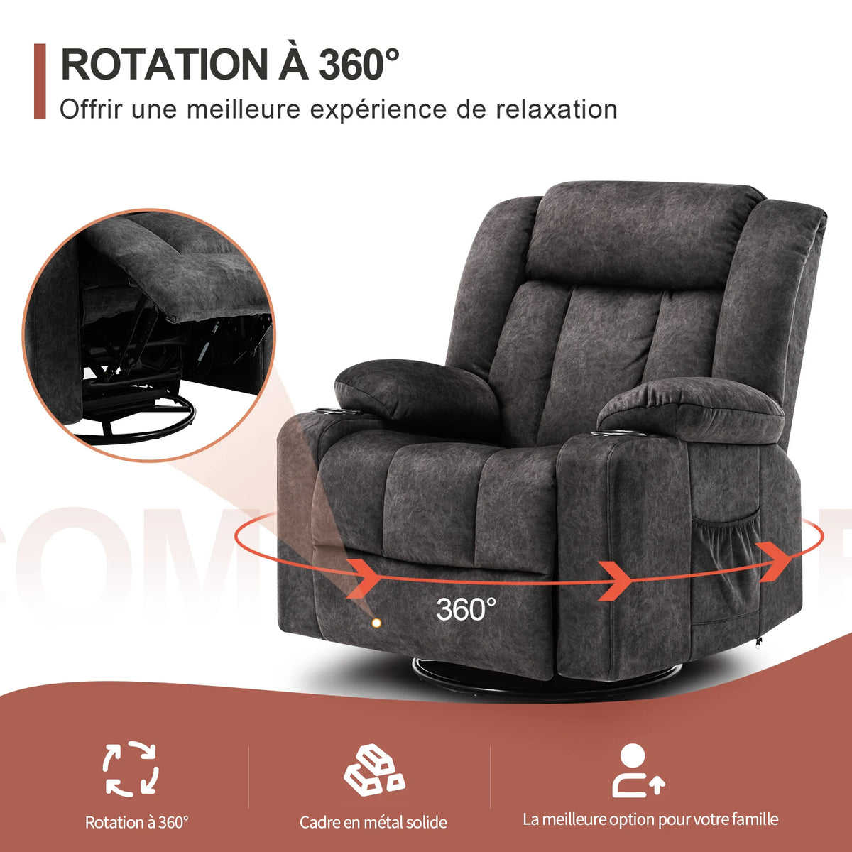 Fauteuils orthopédiques - Fauteuil relax avec repose-pieds et porte-go - Gris