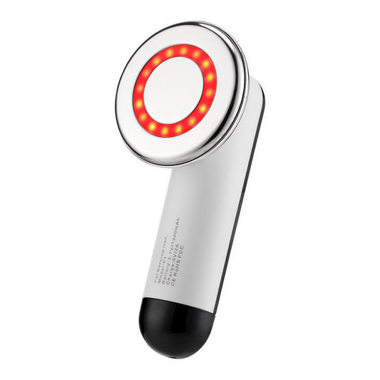 Appareil anticellulite fréquence radio – Design élégant avec une tête ronde rouge et blanche, en plastique ABS, vue de côté.