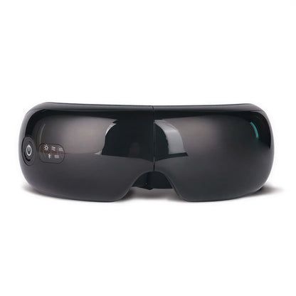 Appareil de massage yeux bluetooth – Vue frontale avec finition noire brillante et commandes tactiles visibles sur le côté