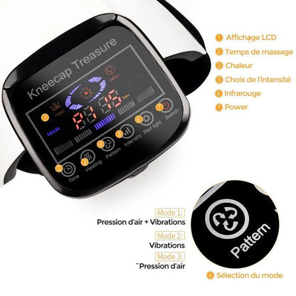 Appareil de physiothérapie | Massage du genou, pression d'air et Vibration – Détail de l'écran de contrôle avec affichage LCD et boutons de sélection