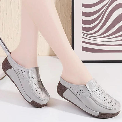 BLANDINE - Mocassins mules à talons compensés Confort Orthopédique