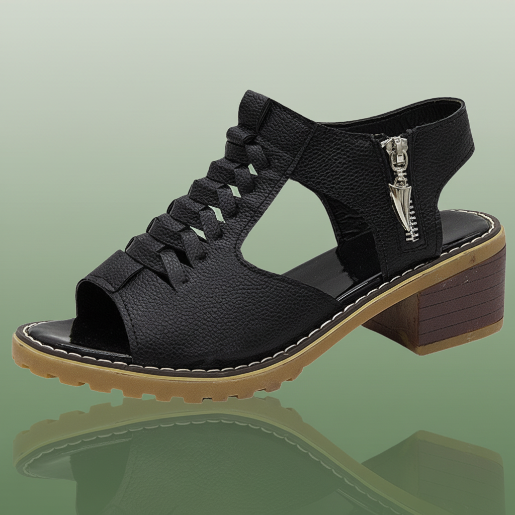 Anelo - Sandales d'été à tresses pour femmes – Sandales noires à talon avec tresses sur le devant et fermeture éclair sur le côté