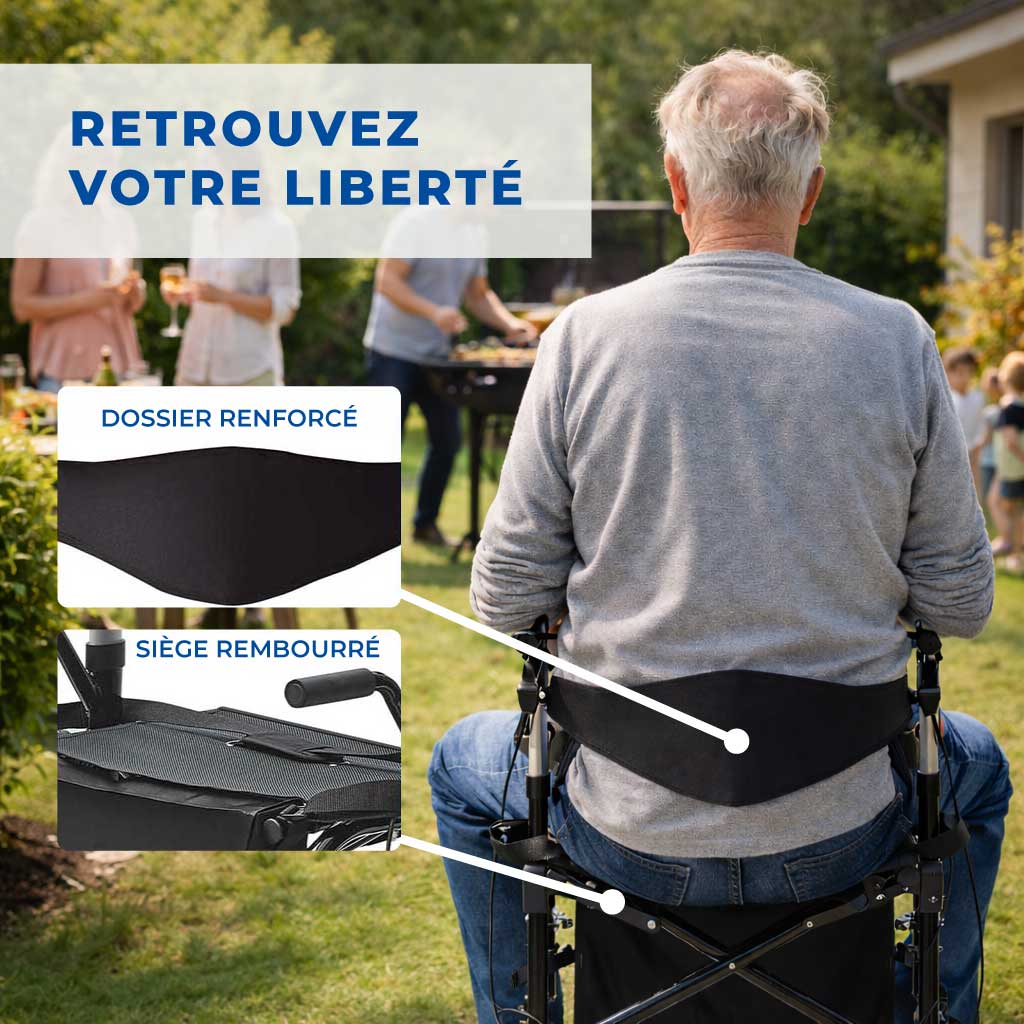 Déambulateur Rollator Fauteuil Roulant 2 en 1 Pliable - Rouge