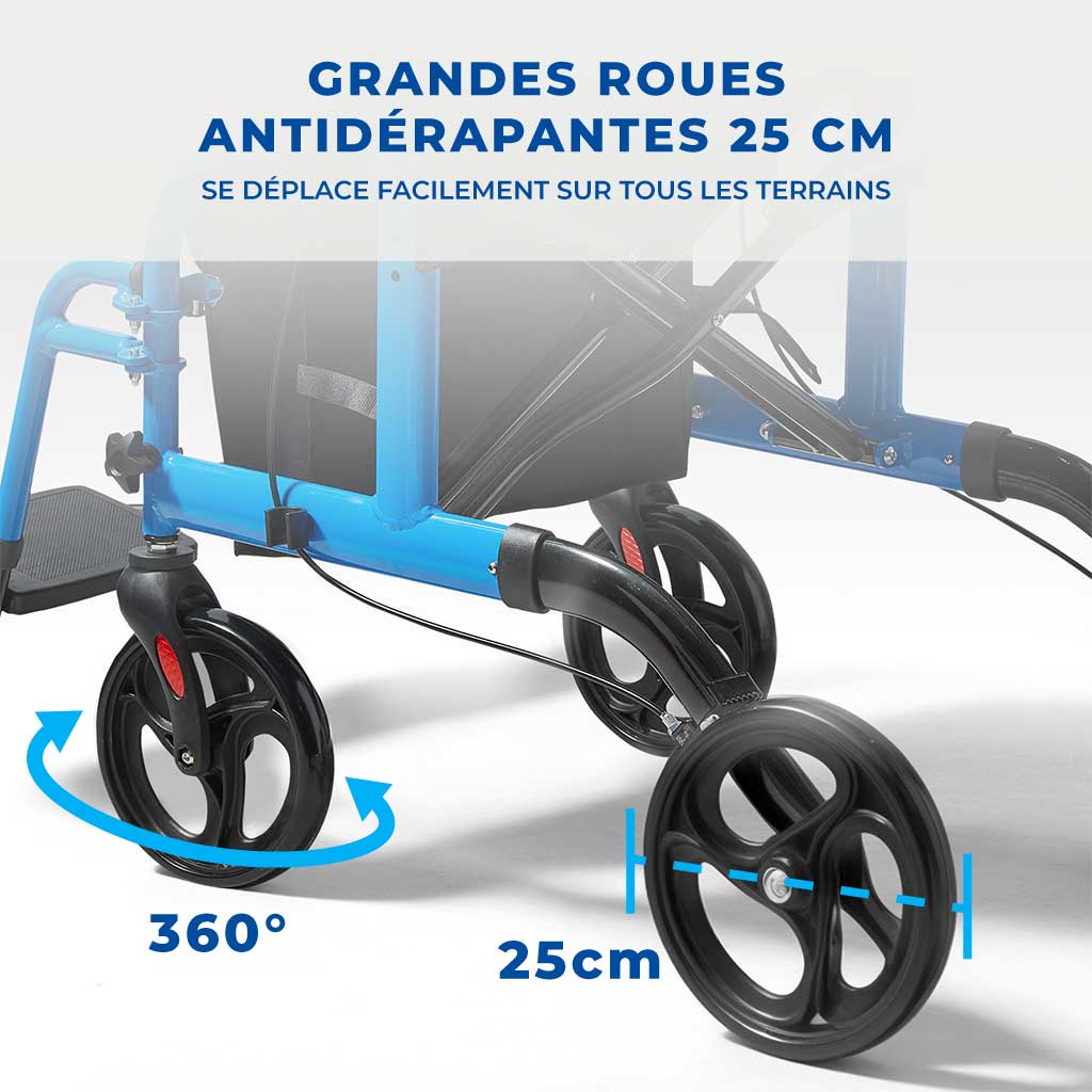 Déambulateur Rollator Fauteuil Roulant 2 en 1 Pliable - Image 4