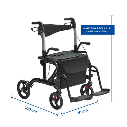 Déambulateur Rollator Fauteuil Roulant 2 en 1 Pliable - Image 11