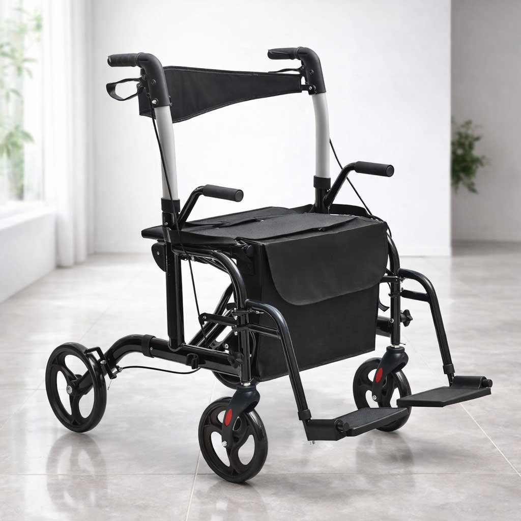 Déambulateur Rollator Fauteuil Roulant 2 en 1 Pliable - Image 12
