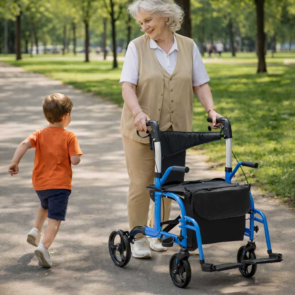 Déambulateur Rollator Fauteuil Roulant 2 en 1 Pliable - Image 10