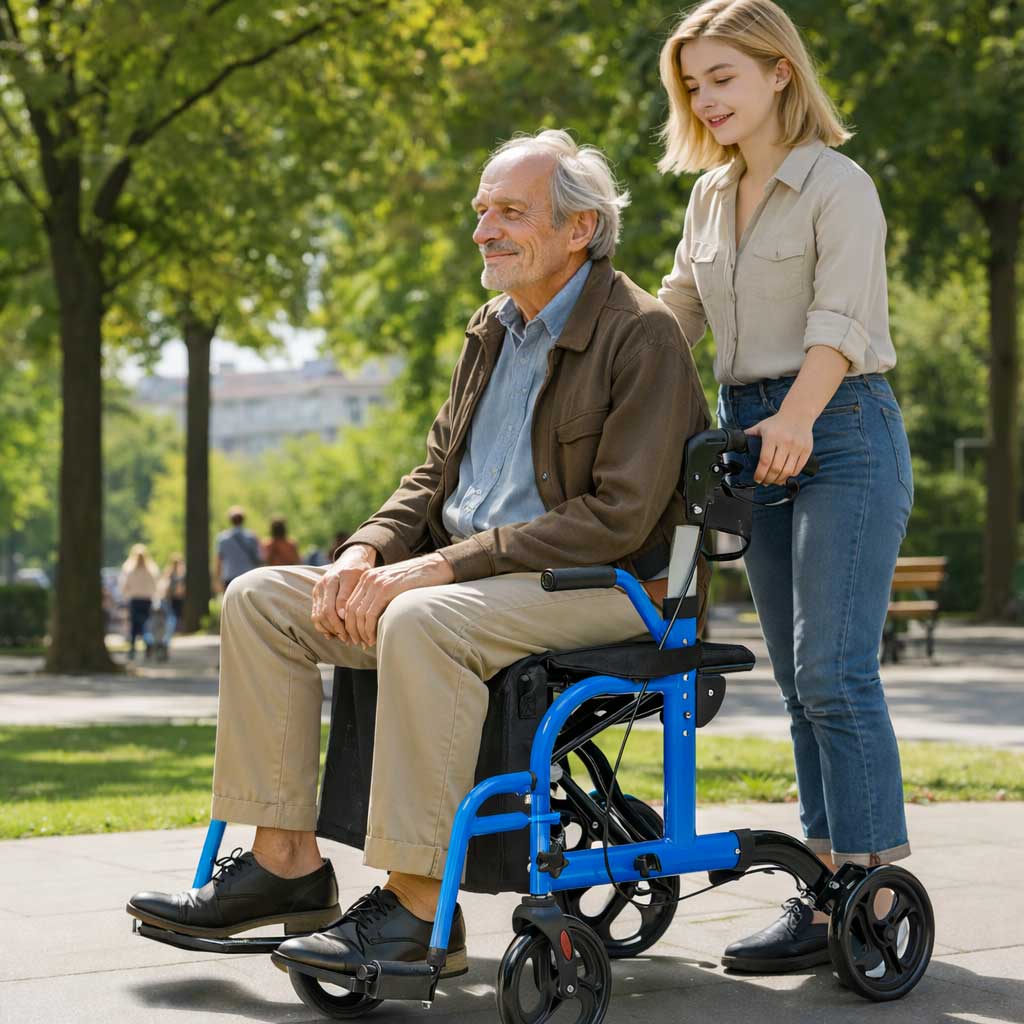 Déambulateur Rollator Fauteuil Roulant 2 en 1 Pliable - Image 9