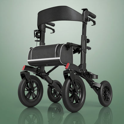 Déambulateur Tout-Terrain Grandes Roues avec Siège – Pliable - Noir