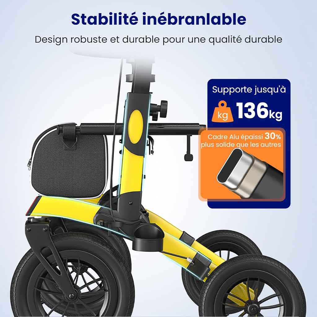 Déambulateur Tout-Terrain Grandes Roues avec Siège – Pliable - Beige