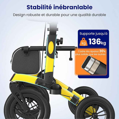 Déambulateur Tout-Terrain Grandes Roues avec Siège – Pliable - Beige