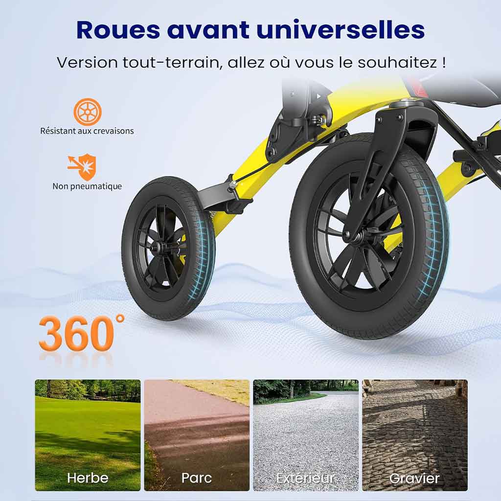 Déambulateur Tout-Terrain Grandes Roues avec Siège – Pliable - Gris