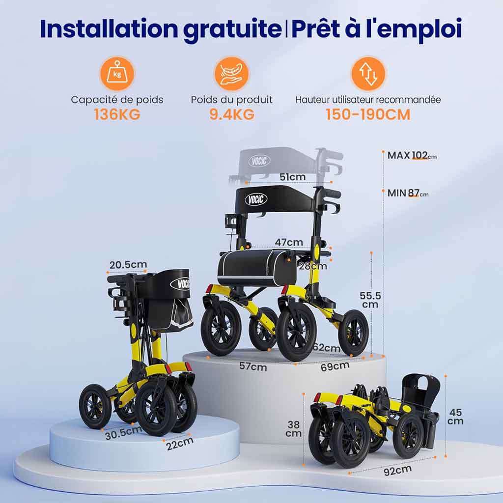 Déambulateur Tout-Terrain Grandes Roues avec Siège – Pliable - Image 5