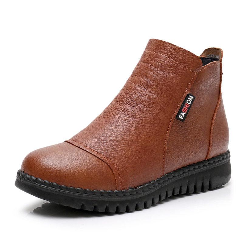 Bottes de neige vintage en cuir pour femmes Confort Orthopédique