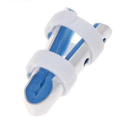 Attelle auriculaire – attelle ergonomique en mesh bleu et blanc, vue de côté montrant les attaches et la structure en métal.