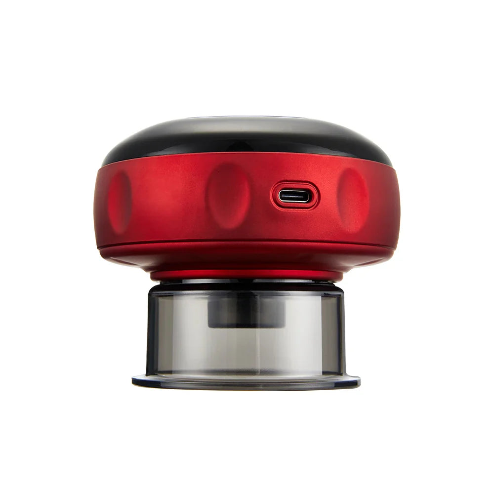 Appareil de massage anti-cellulite moderne à ventouse – Design rouge avec surface lisse et port USB pour recharge