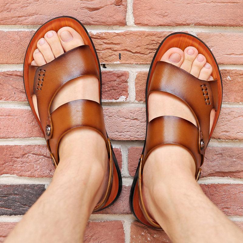 Sandales d'Extérieur en Cuir pour Homme - Zembla Confort Orthopédique