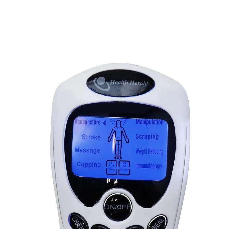 Appareil de Massage à Impulsions Électriques ElectroPulse Apaisant – vue rapprochée de l'écran bleu avec options de massage et boutons de contrôle