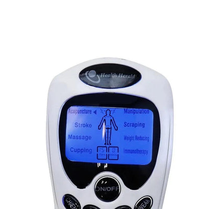 Appareil de Massage à Impulsions Électriques ElectroPulse Apaisant – vue rapprochée de l'écran bleu avec options de massage et boutons de contrôle