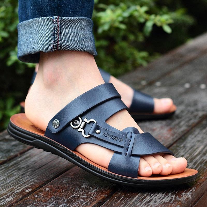 Sandales en cuir à bout ouvert pour hommes - Spillo Confort Orthopédique