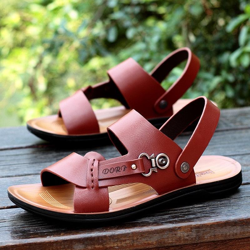 Sandales en cuir à bout ouvert pour hommes - Spillo Confort Orthopédique