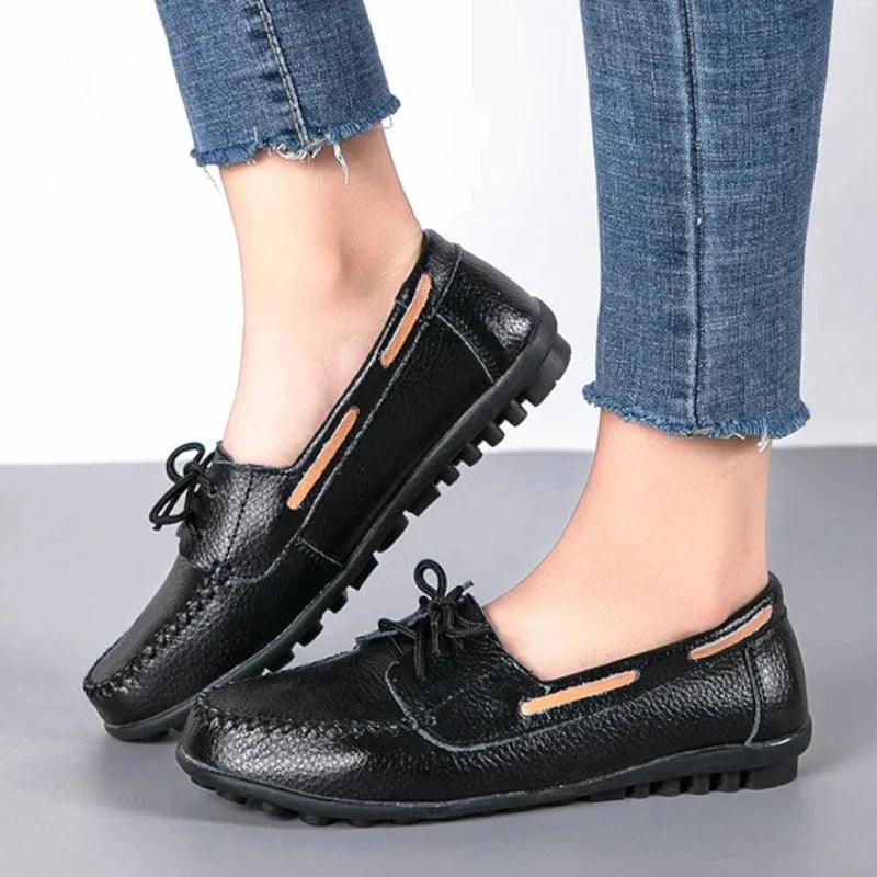 ONDINE - Mocassins plats en cuir à lacets Confort Orthopédique
