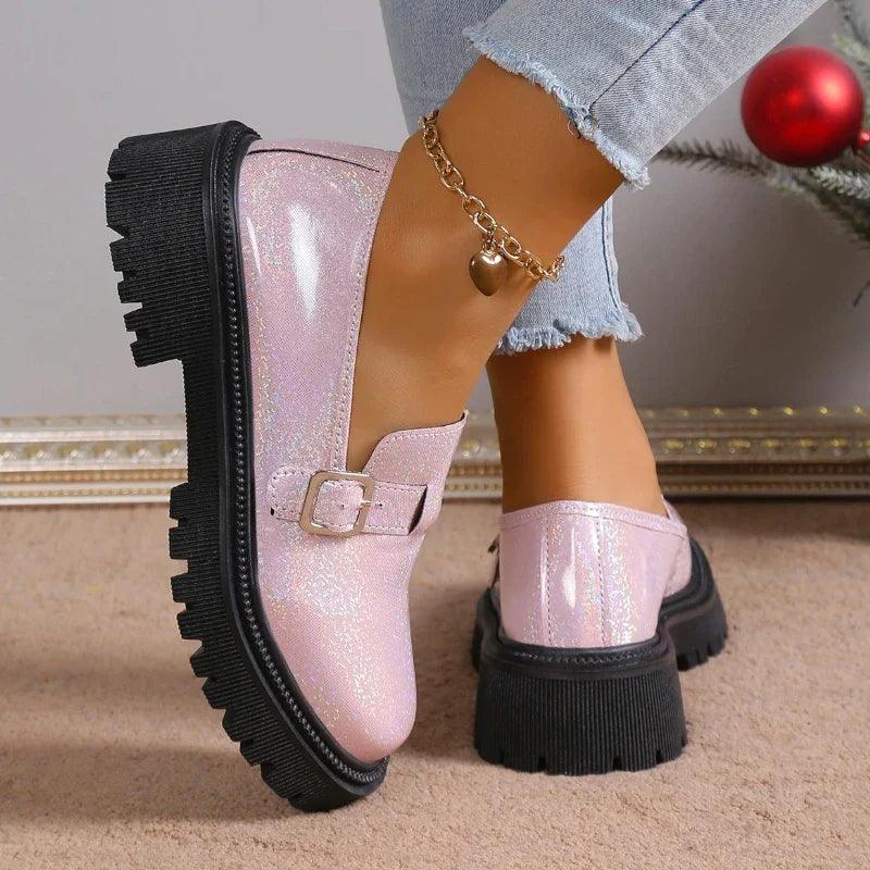RACHEL - Mocassins brillants à talons Confort Orthopédique