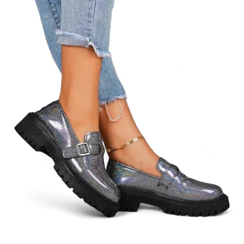 RACHEL - Mocassins brillants à talons Confort Orthopédique