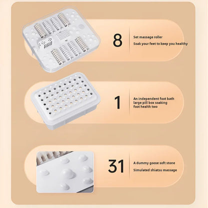 Bain de pied - Bassin pliable électrique avec massage et chauffage – vue détaillée des rouleaux de massage et des zones de drainage