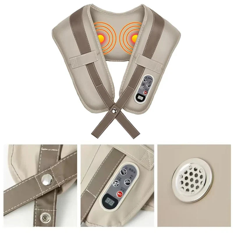 Châle électrique massage corporel Shiatsu – châle beige avec panneaux de massage et télécommande intégrée