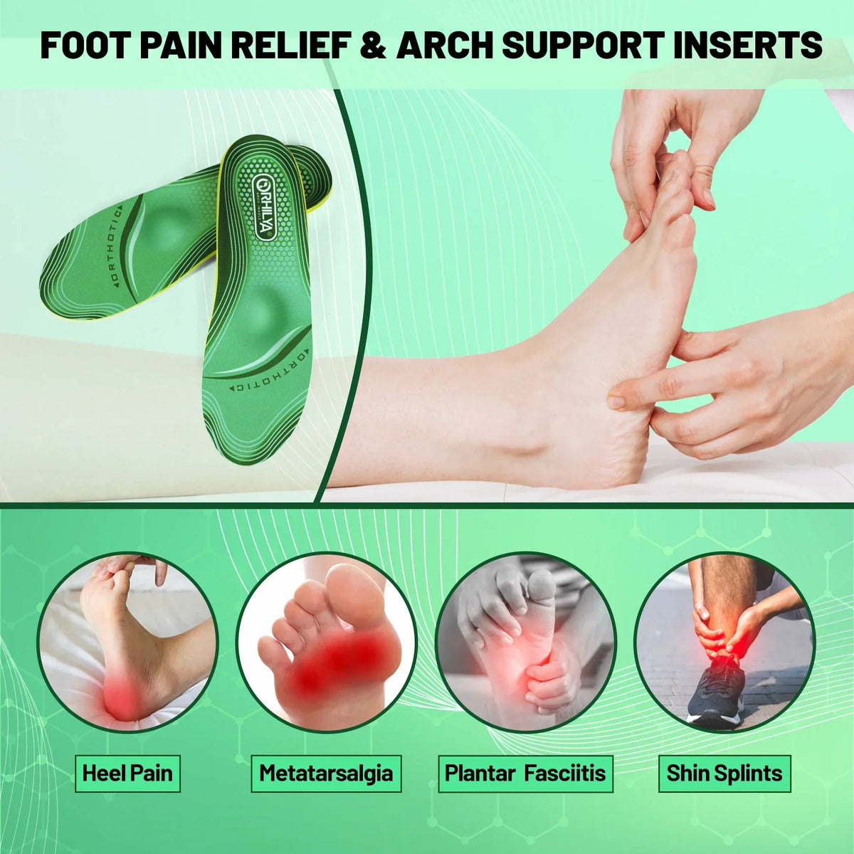Collection Mode - Semelles orthopédiques vertes avec soutien plantaire, montrant leur texture souple et leur forme ergonomique adaptée au pied.