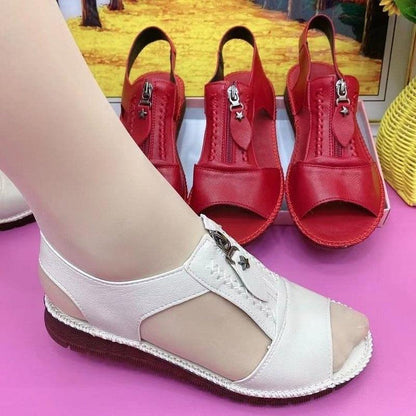 Sandales d'été en cuir synthétique à semelle plate pour femmes Confort Orthopédique