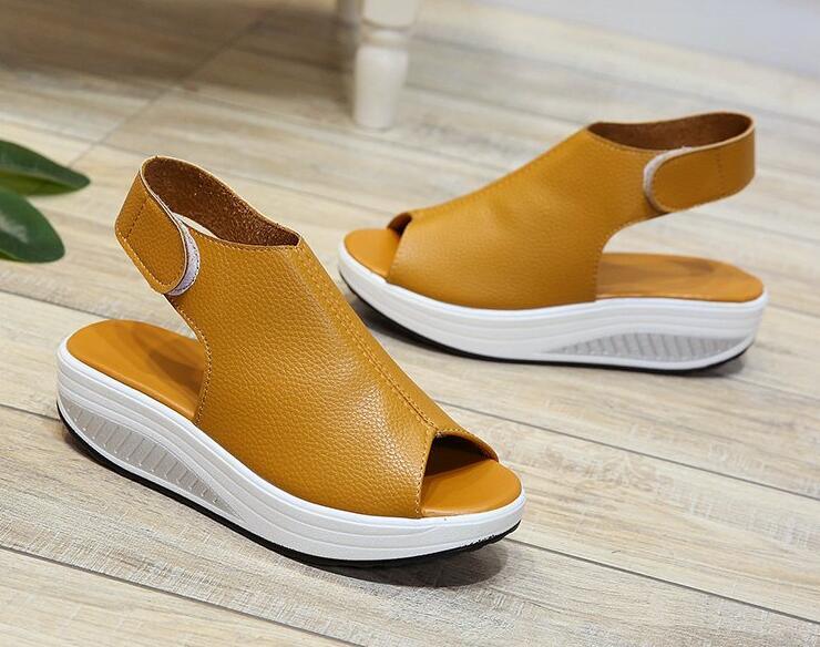 Sandales d'Été en Cuir Compensées pour Femme - Spyroo Confort Orthopédique