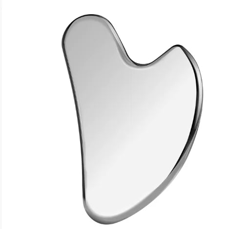 Appareil massage visage en acier inoxydable – forme ergonomique et finition lisse, idéal pour un massage relaxant.