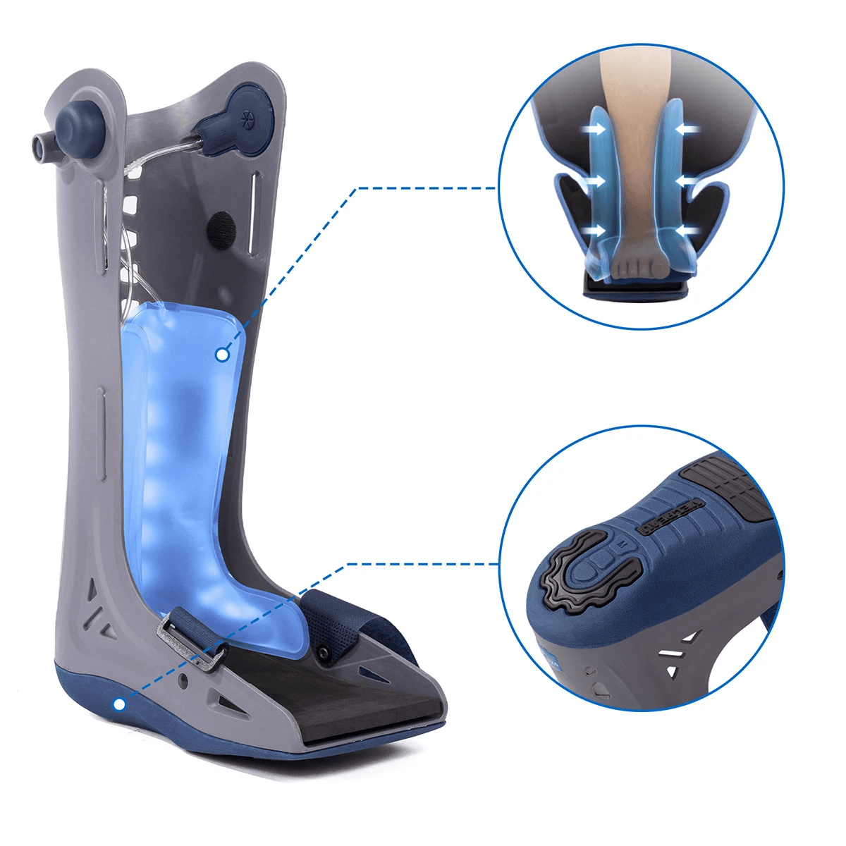 Attelle Botte de marche VELPEAU – vue détaillée montrant le rembourrage intérieur et la semelle antidérapante pour un soutien optimal