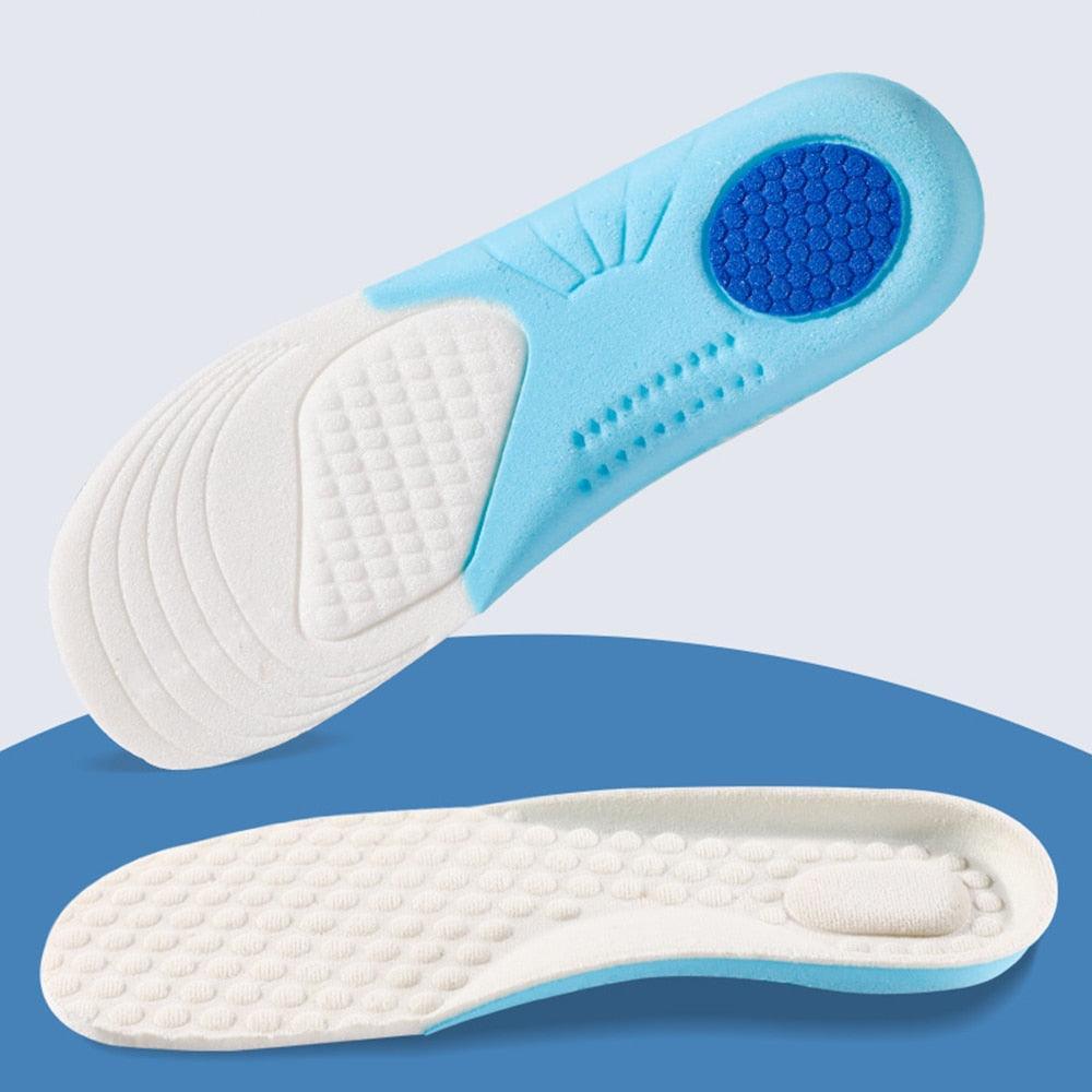 Accessoires Orthopédiques - Chloe – semelle intérieure ergonomique bleue et blanche, montrant sa texture et son design sur fond bleu